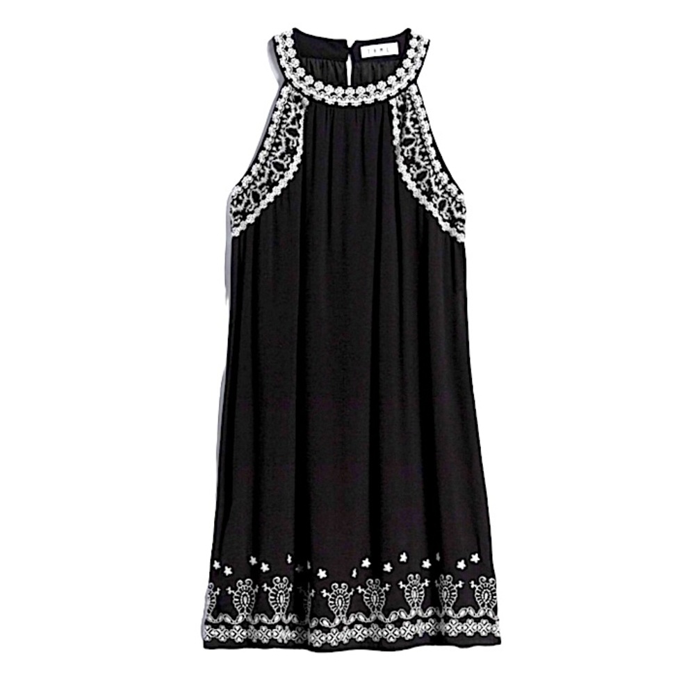 Anthropologie THML Black White Embroidered Silky Sleeveless Summer Mini Dress S